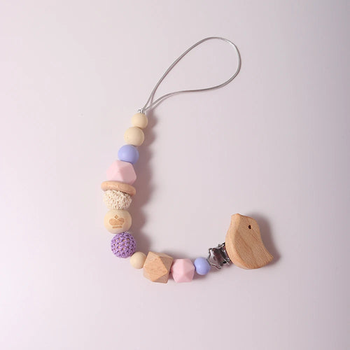 New Baby Pacifier Chain Clips Wood Bird Teether Silicone Round Beads
