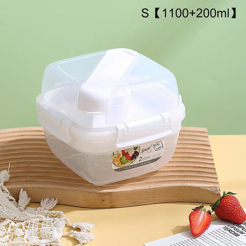 Portable 2 Layer Salad Bowls with Fork 1300ml/1600ml Lunch Box Sealed