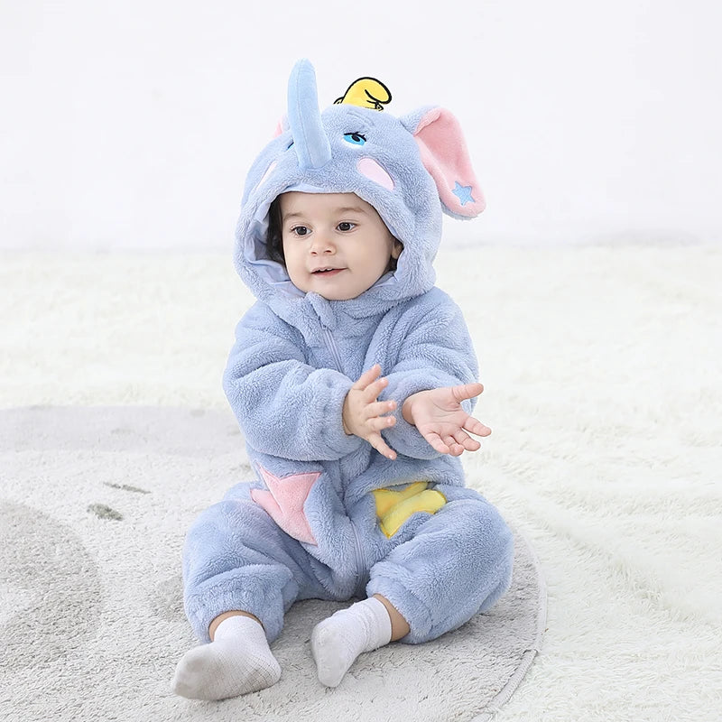 Kigurumis Lovely Elephant Newborn Baby Clothes Bodysuit Winter Flannel