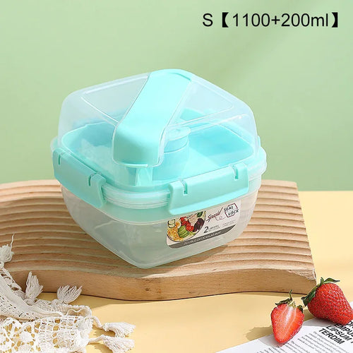 Portable 2 Layer Salad Bowls with Fork 1300ml/1600ml Lunch Box Sealed