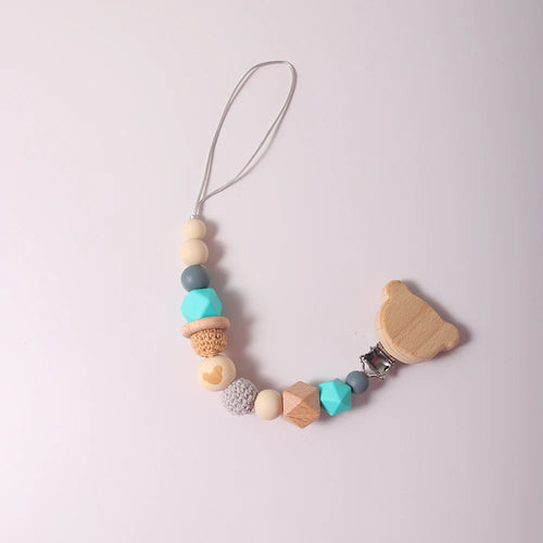 New Baby Pacifier Chain Clips Wood Bird Teether Silicone Round Beads