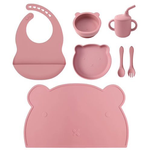 Color Kids 7PCS Silicone Baby Feeding Set Suction Plate Bowl Cup