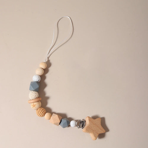 New Baby Pacifier Chain Clips Wood Bird Teether Silicone Round Beads