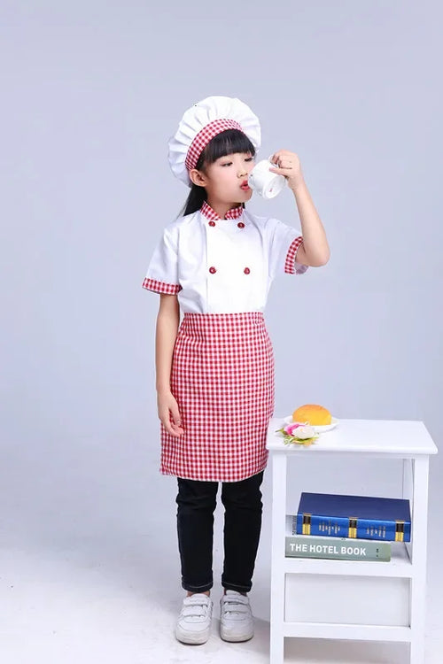 Kids Cook Tshirt Chef Uniform Children Kitchen Hat Cap Work Jackets