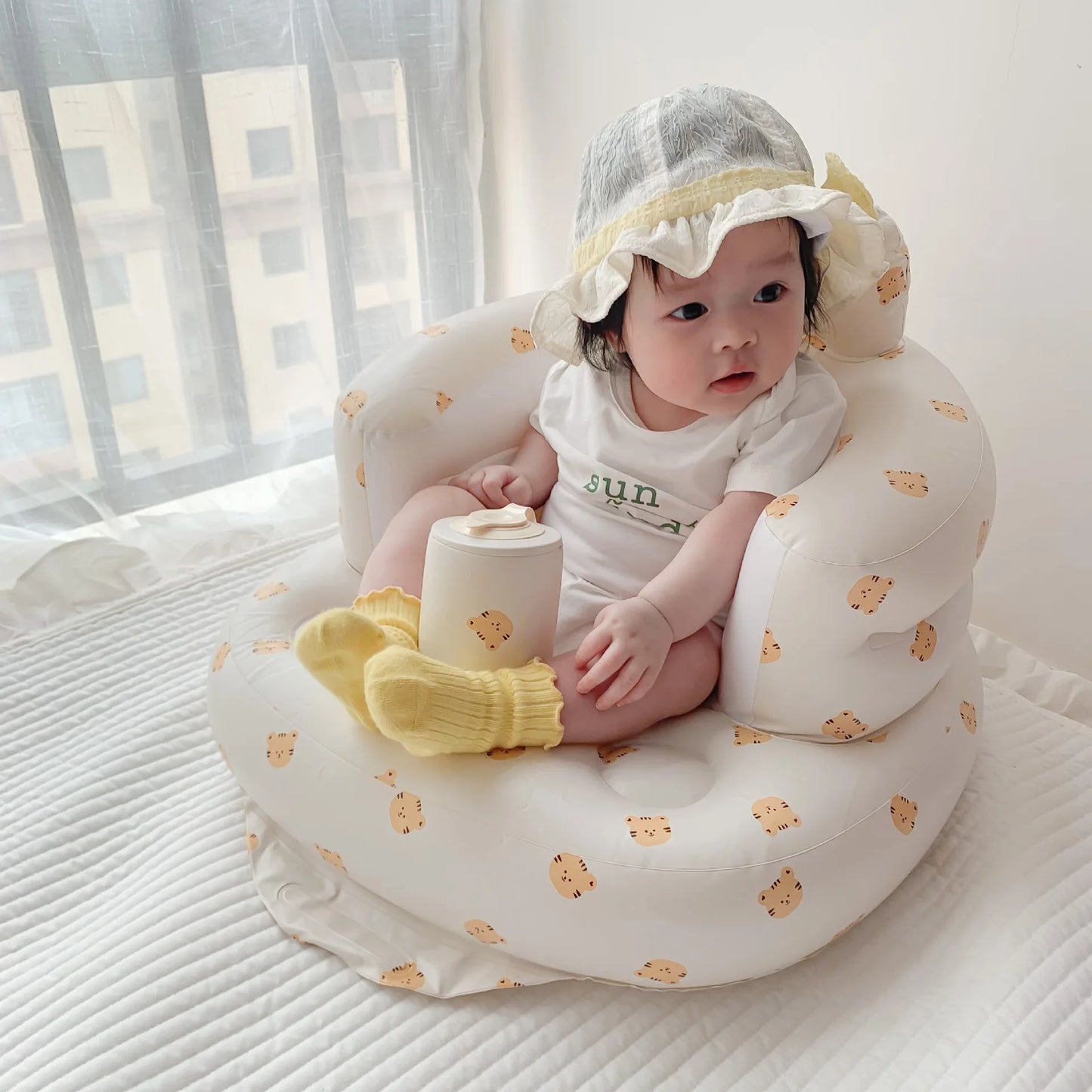 Infant Shining Baby Inflatable Sofa Children Puff Portable Bath Chairs