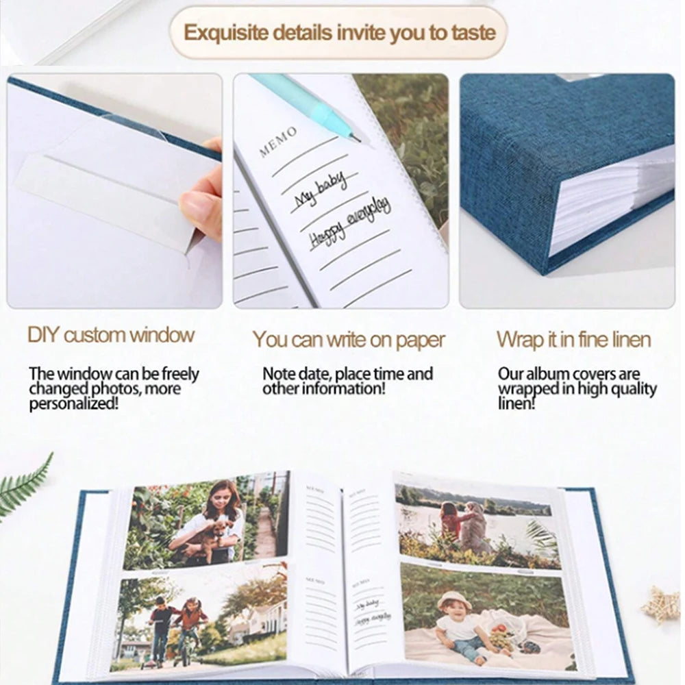 Linen Cover Photo Album 6Inch 200 Sheets Photo Album With Pockets for