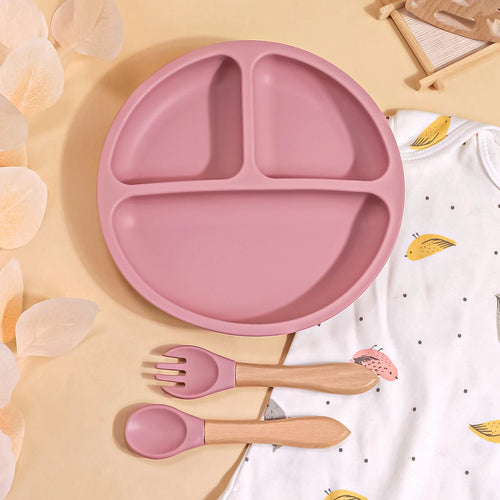 TYRY.HU 3PCS Baby Silicone Feeding Set BPA Free Suction Plate Divided