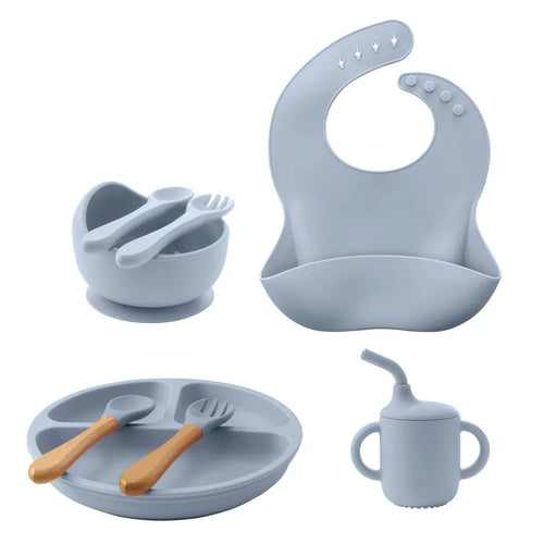 8PCS/Set BPA Free Silicone Baby Feeding Set Sucker Bowl Dishes Plate