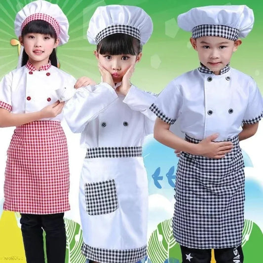 Kids Cook Tshirt Chef Uniform Children Kitchen Hat Cap Work Jackets