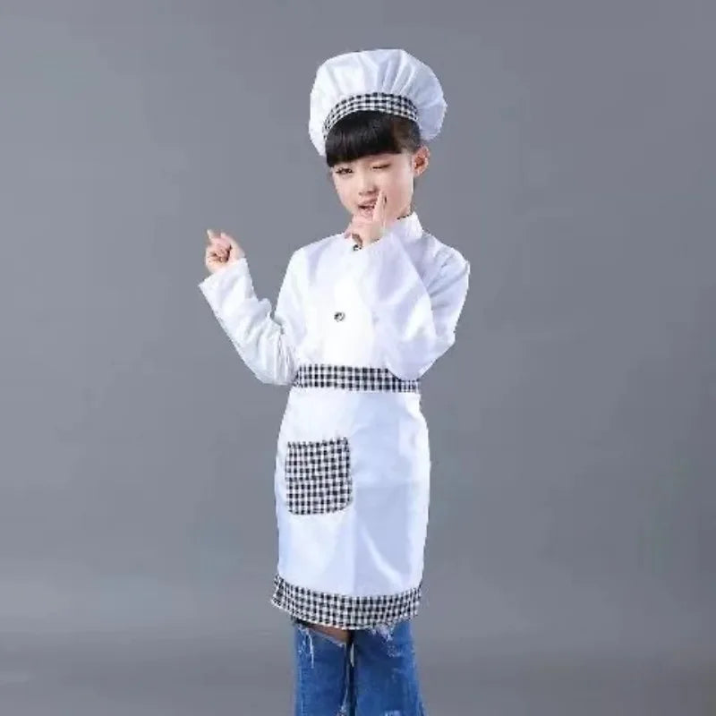 Kids Cook Tshirt Chef Uniform Children Kitchen Hat Cap Work Jackets