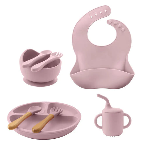8PCS/Set BPA Free Silicone Baby Feeding Set Sucker Bowl Dishes Plate