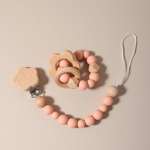 New Baby Pacifier Chain Clips Wood Bird Teether Silicone Round Beads