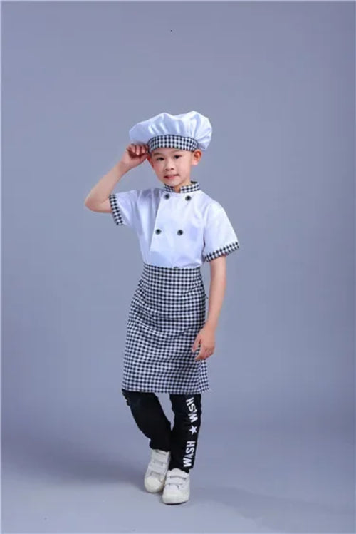 Kids Cook Tshirt Chef Uniform Children Kitchen Hat Cap Work Jackets