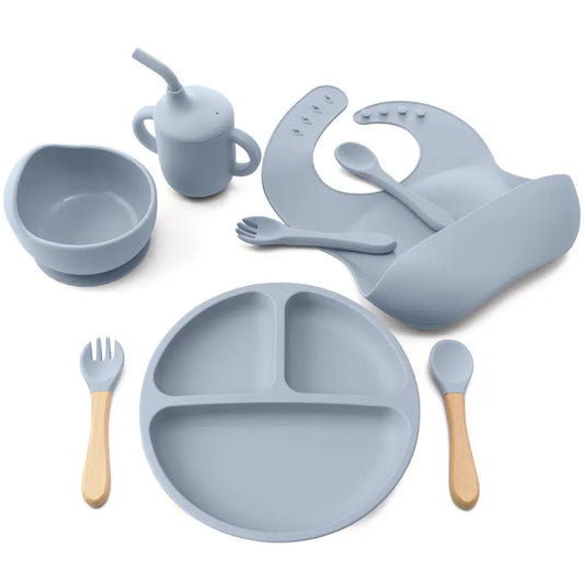 8PCS/Set BPA Free Silicone Baby Feeding Set Sucker Bowl Dishes Plate