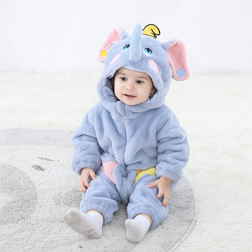 Kigurumis Lovely Elephant Newborn Baby Clothes Bodysuit Winter Flannel