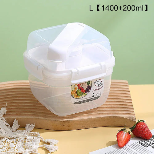 Portable 2 Layer Salad Bowls with Fork 1300ml/1600ml Lunch Box Sealed