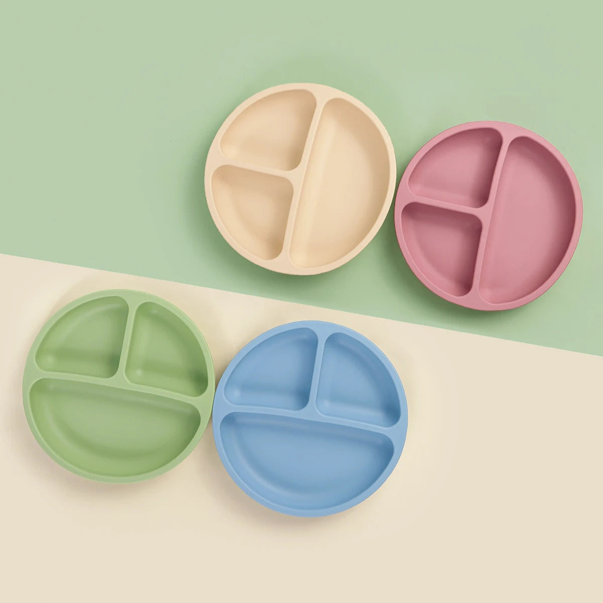TYRY.HU 3PCS Baby Silicone Feeding Set BPA Free Suction Plate Divided