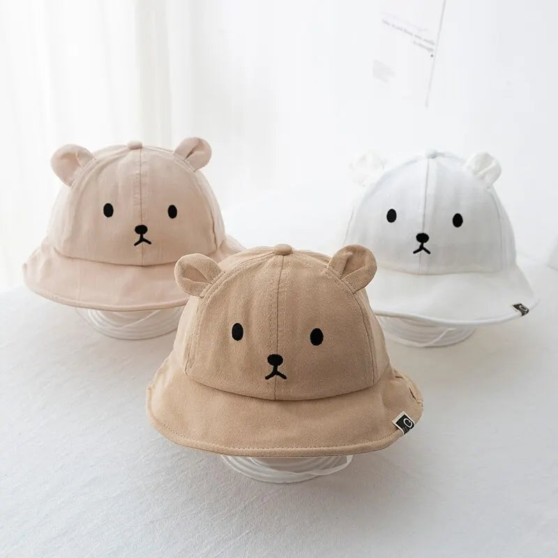Cute Bear Baby Bucket Hat With Ears Boy Girl Cotton Kids Sun Hat