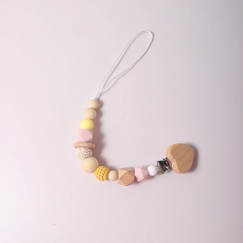 New Baby Pacifier Chain Clips Wood Bird Teether Silicone Round Beads