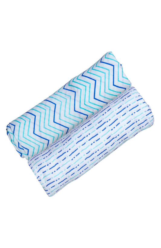 ORGANIC SWADDLE SET - SHADES OF BLUE (Chevron + Dotty)